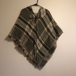 Plaid winter poncho